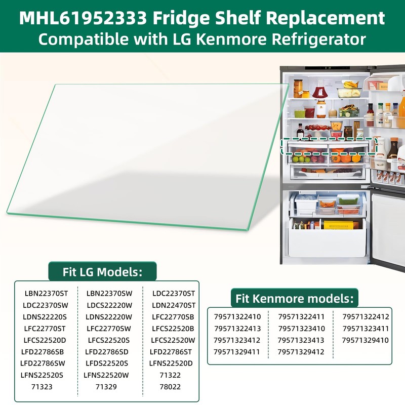 Upgraded MHL61952333 Refrigerator Glass Shelf Compatible with lg Refrigerator Shelf