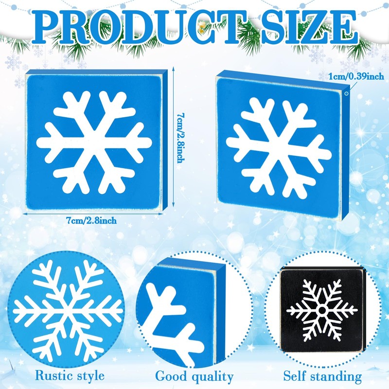 8 Pcs Snowflake Wooden Signs Winter Tiered Tray Decor Christmas