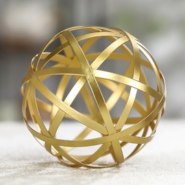 MOCOME Gold Decorative Sphere, Metal Coffee Table Decor Sculpture, Modern Home Decor Accent for Tabletop, Centerpiece, Shelf Display- Elegant Metal Sphere Decor with Luxury Golden Finish