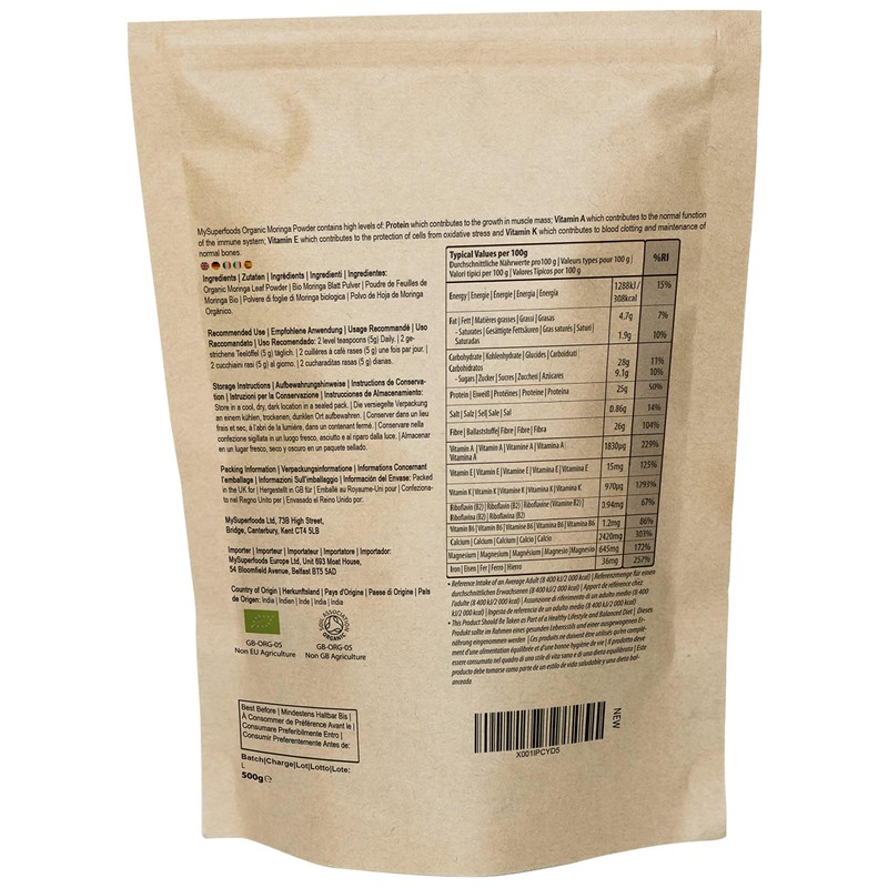 Organic Moringa Powder 500g, Rich Source of Vitamin A &
