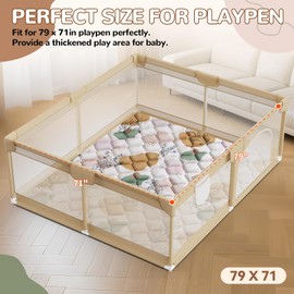 79x71 IN Baby Play Mat - Tummy Time Mat for Babies 6-12 Months - Non-Slip Safe Crawling Baby Mat for Floor - Soft Foam Foldable Cushion Playmat for Kids Playpen & Machine Washable for Easy Care, Boho