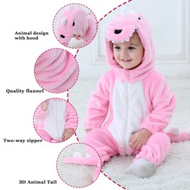 TONWHAR Kids' And Toddlers' Infant Tiger Dinosaur Animal Fancy Dress Costume Outfit Hooded Romper Jumpsuit (12-18 Months/Height:29"-31",Pink Dinosaur)