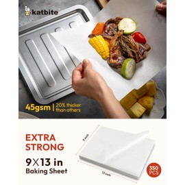 Katbite 350Pcs 9x13 In Parchment Paper Sheets, Heavy Duty White Baking Paper, Non-stick & Oil Proof for Oven, Air Fryer, Grilling, Steaming and Cooking Bread [Advanced Series]