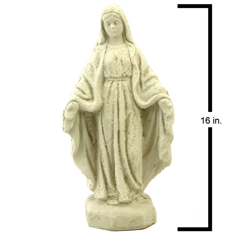Traditional Virgin Mary Statue: Solid Durable Stone Statue with Distressed