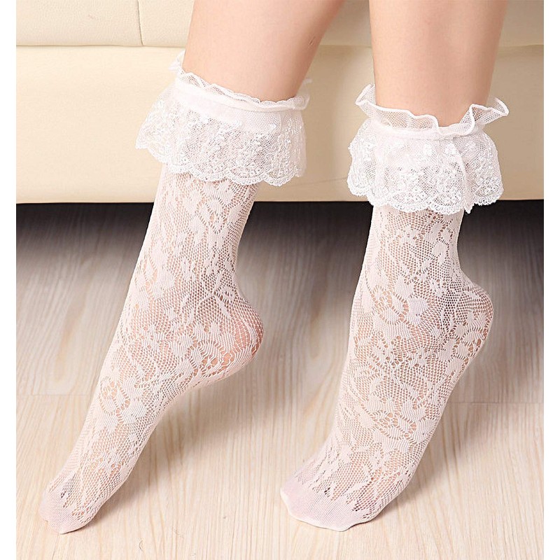 Lovful Calcetines tobilleros de encaje para mujer, 2 pares, Negro,