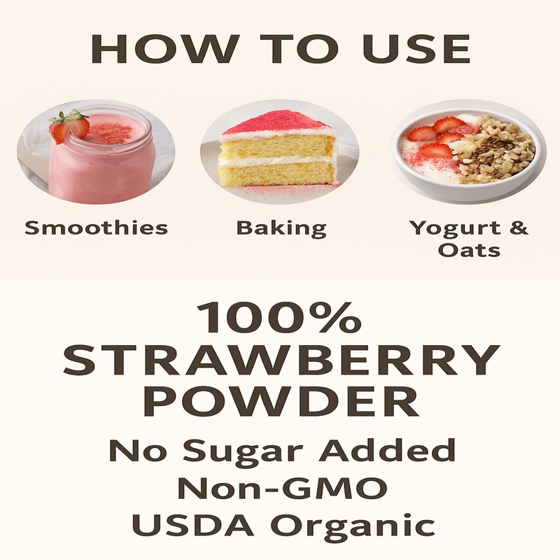 Panfruit Organic Freeze-Dried Strawberry Powder – No Sugar Added, Non-GMO,