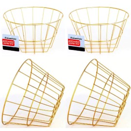 Gold Iron Wire Baskets and Trays, Round and Rectangular, 4-ct Sets (Round)