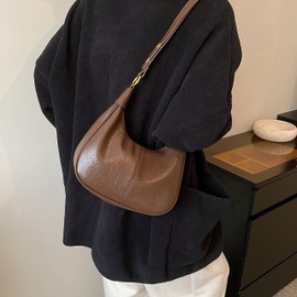 Women Shoulder Bag PU Leather Hobo Bag Vintage Trend Underarm Purse with Adjustable Strap (Coffee)