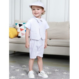 A&J DESIGN Baby Boy Baptism Outfits Christening Suits Toddler Suspender Gentleman Wedding Dress Clothes White 9-12 Months