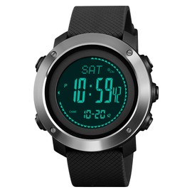 FeiWen Men's Outdoor Digital Military Sports Multifunction Watches Pedometer Compass Distance Altimeter Pressure Thermometer Dual Time Calorie Stopwatch 2 Alarm EL Light Date Countdown, Black
