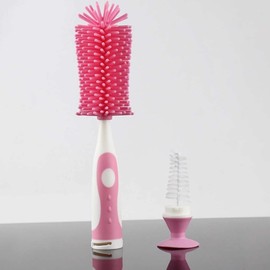 PAPU BABY Cepillo para Biberón/Botella de Silicón 100% grado alimenticio. Escobillón para Biberones. (Rosa)