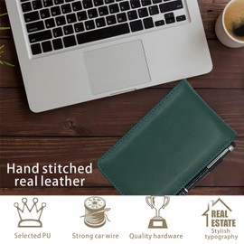 Bailinks small notebooks pocket size, a7 notebook Portable Mini Leather Notepad Memo Book with Pen, pocket notebook for Work Restaurants Offices Schools(green)