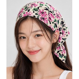 Collet Vintage Flower Bandana Hair Scarf Handkerchief [Pink] with UV Protection