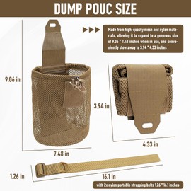 BShasrlim Tactical Belt Dump Pouch - Tactical Drop Pouch with Mesh Drawstring Closure, Foldable Roll-Up Recovery Tool Pouch, Compatible Molle Systems,for Outdoor Activities (Khaki)