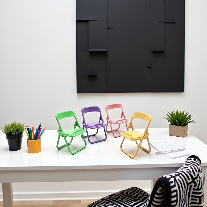 4Pcs Foldable Mini Chairs - Cute Tiny Folding Phone Holders,