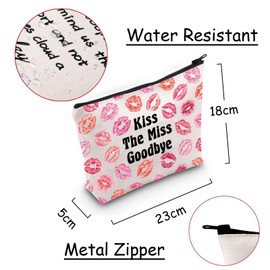 JXGZSO Funny Keepsake Gift Kiss The Miss Goodbye Makeup Bag Lip Print Cosmetic Bag Bachelorette Party Gift Hen Party Gift