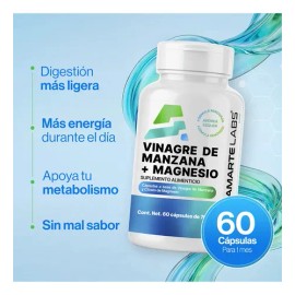 Amarte Labs Vinagre de Manzana 1000mg + Magnesio | Digestión, Tránsito Intestinal y Bienestar Digestivo | Sin Sabor a Vinagre | 60 Cápsulas (30 Porcio