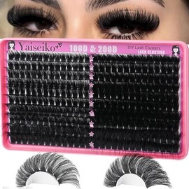 Yai Lash 클러스터 100D+200D 두꺼운 속눈썹 12-25mm Wispy 개별 메가 볼륨 Lashs D C 연장 280Pcs 집에서 DIY 연장, Yai (식물 섬유) [04 Wispy 14-24MM 60+80+100D Lash Clusters] Lash Cluster 100D+200D Thick Eyelashes 12-25mm Wispy Individual Mega Volume Lashes D C Extension 280Pcs Home DI