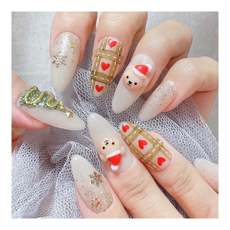 Brown Cree Bear Handmade Nail Tips - Ballerina / 브라운크리곰돌