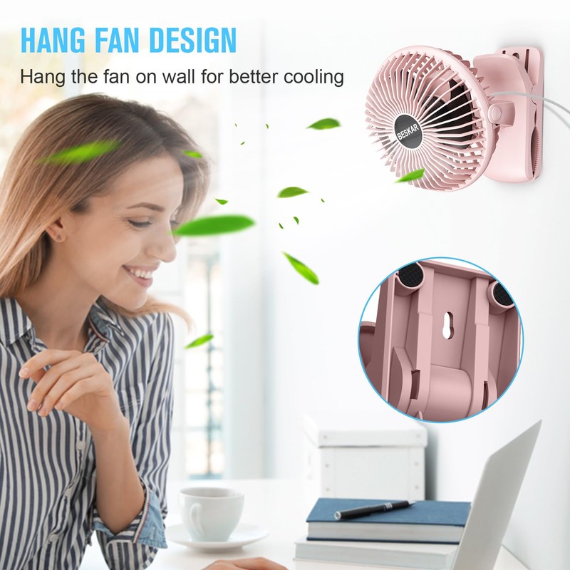 BESKAR Small Clip on Fan, 3 Speeds USB Fans with