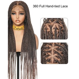 uBraids 36" Single-layer Full Lace Box Knotless Box Braided Wig for Black Women - Lightweight Synthetic Fully Handmade Braided Wig - Ombre Brown