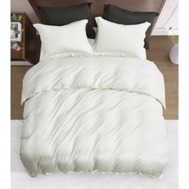 Sterling Creek 100% Tencel Lyocell Duvet Cover Set Queen Size 3-Piece Set - Luxury Soft Breathable Silky Smooth Cooling Comforter Cover with Button Closure for Hot Sleepers (Queen, White Dove)