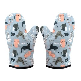 DMZK 1 Pair Oven Gloves for Kitchen Heat Resistant Kitchen Gloves,Oven Gloves with Cotton Lining for BBQ Cooking Set Baking Grilling Hot Potholder Cat