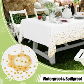 Smiry Disposable Table Cloth 12 Pack, 54 x 108 Inch Waterproof Plastic Tablecloth, Decorative Rectangle Table Covers for Party, Birthday, Picnic, White&Gold