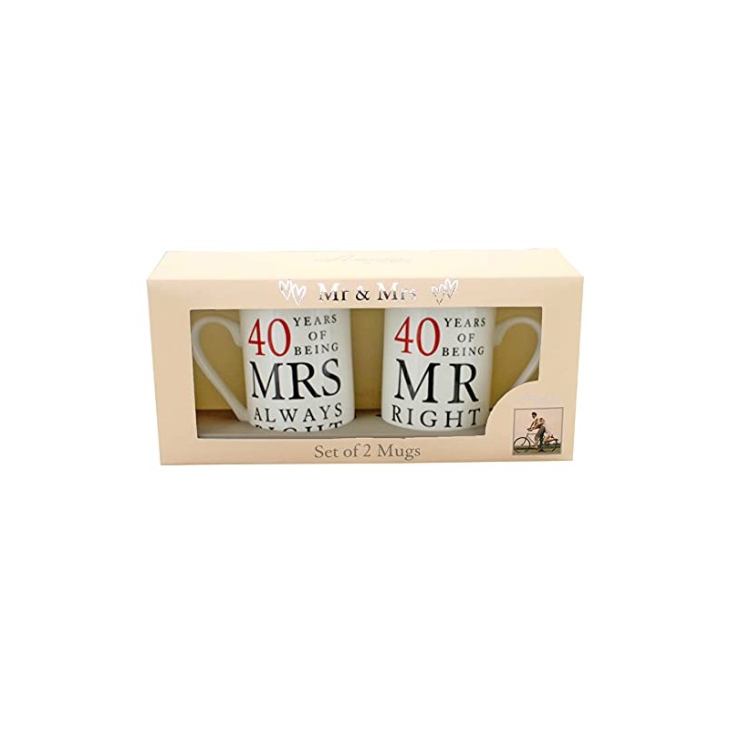 Widdle Gifts Ltd 40th Anniversary Set of 2 China Mugs
