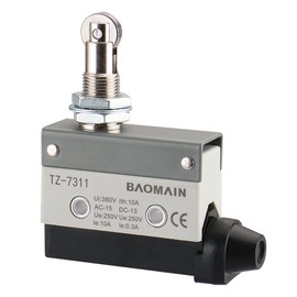 Baomain Limit Switch Panel Mount Roller Plunger Momentary Type SPDT 1NC+1NO AC DC 380V 10A Micro Switch TZ-7311 Pack of 2