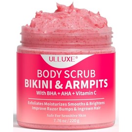 Bikini Area Exfoliator with 10% AHAs BHA & Vitamin C, Exfoliating Body Scrub for Ingrown Hair and Underarm Bumps, Dark Spots, Moisturize Brighten Soothe & Even Skin Tone, Sensitive Skin Safe, 7.76 oz