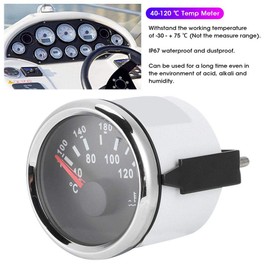 FastUU Water Temperature Display, 40-120°C Waterproof Water Temperature Display for Boats, Motorhomes, Cars, Trucks, Generators (Black Dial)