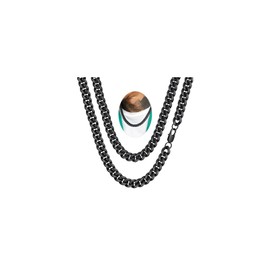 FaithHeart Mens Black Cuban Link Necklace - 10mm Stainless Steel Cuban Link Chain for Men Unbreakable Necklace Chain with Gift Box, Length 24 Inches