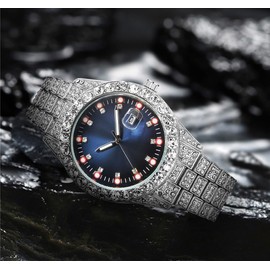 Diamond Watches for Men Iced-Out Luminous Watch (Blue)