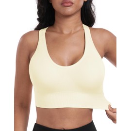 ANGOOL Women's Sports Bra Without Underwire Push Up Bra Strong Hold Sports Bustier Women's Padded Crossback Seamless Yoga Jogging Gym Sports Bra, vanilla