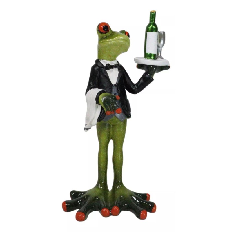 Green Toad Frog Silver Service Butler With Wine Glass And