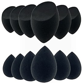 Esponja de maquillaje Beauty Blender – Juego de 12 esponjas de maquillaje con soporte de esponja de base de belleza, impecable para líquido, crema y polvo, esponjas de maquillaje multicolor. (negro)