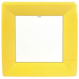 Caspari Grosgrain Square Paper Dinner Plates in Yellow - 16 Count