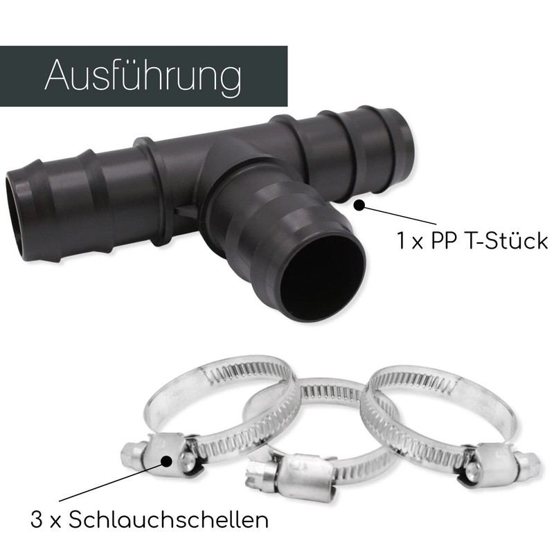 Baumaxxe PP T-piece 90° with hose nozzle connection + 3
