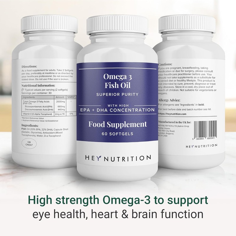 Hey Nutrition Pure Omega-3 Fish Oil 2000mg with Vitamin E