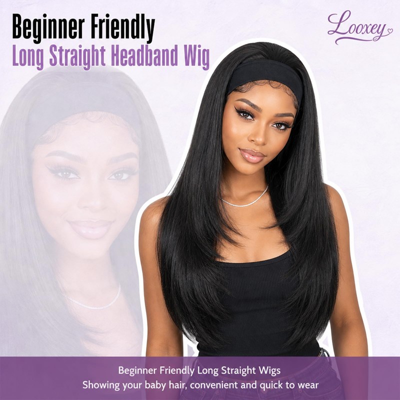 Layered Headband Wig Long Straight Headband Wigs for Black Women