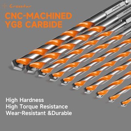 Crosstar 12PCS Carbide Masonry Drill Bits Set Hex Shank with Dust Collector Bowl - for Concrete, Tile, Brick, Glass, Plastic & Cement (1/8" to 1/2")