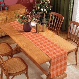 Avalune Autumn Table Runner Orange Checked Table Decoration Dining Table Modern Rustic Geometric Table Runner Washable Autumn Decoration for Kitchen Indoor Outdoor Party Garden Wedding Dining Room