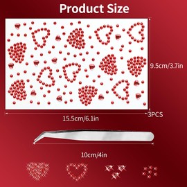 3 Sheers Self Adhesive Face Gems for Makeup Red Heart Rhinestone Sticker Face Jewels Stick on Hair Diamond Decals Rhinestones Makeup Stickers for Valentine's Day Crystal for Eye Body Nails Crafts