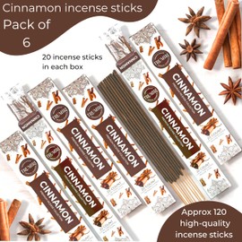 Cinnamon Incense Sticks - Incienso de Canela - Total 120 Insence-Sticks - 6 Packs of 20 Insense - Inciensos - Inscents - Natural Non Toxic Ingredients - Incents - Incence - Inscense