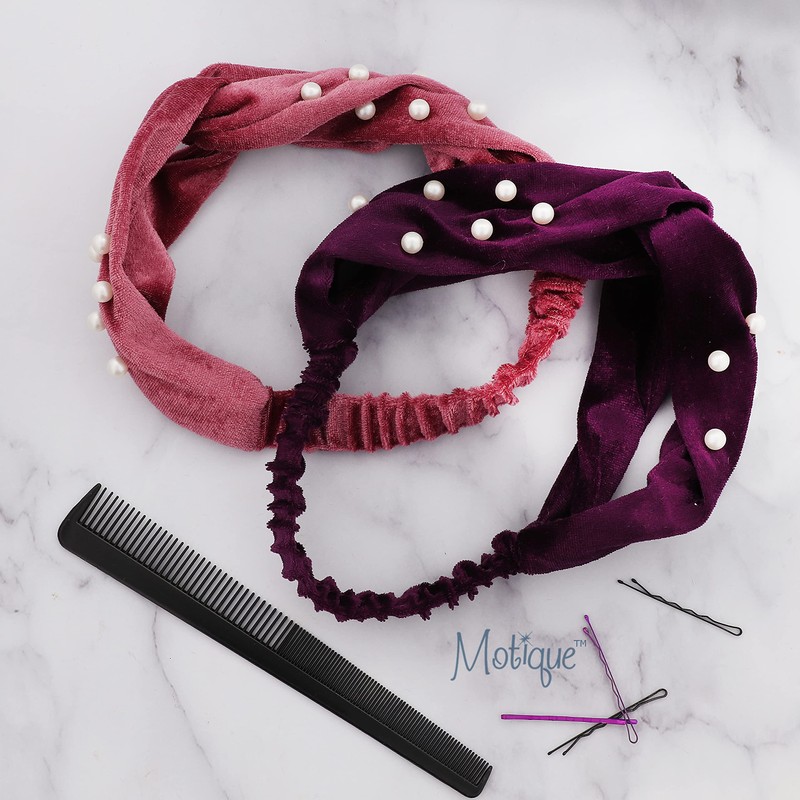 Motique Accessories Velvet Knot Headwrap with Pearls for Women and