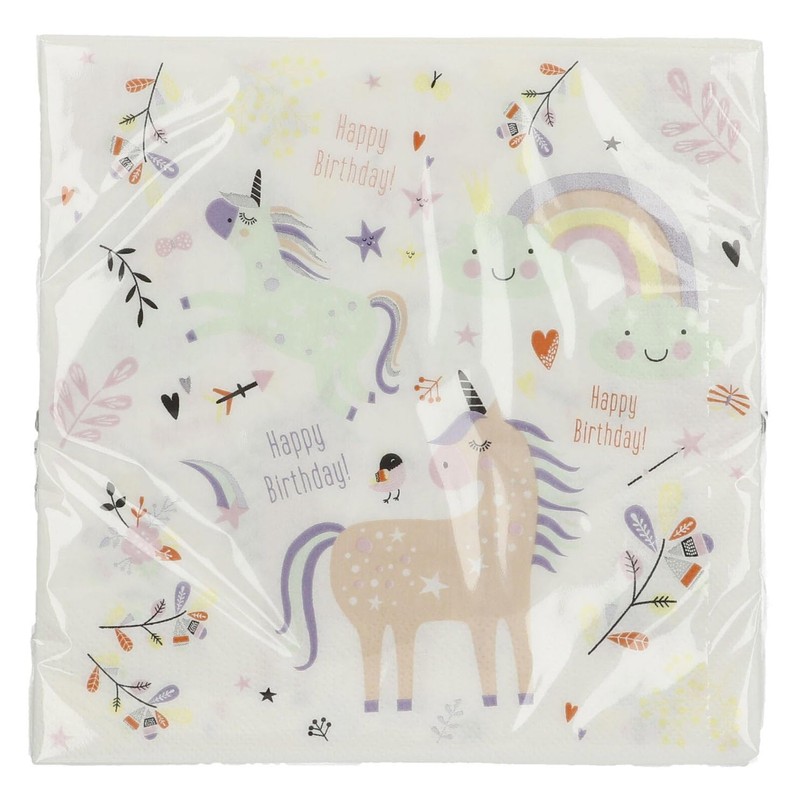 Folat 68349 Napkins Unicorns & Rainbows 33 x 33 cm