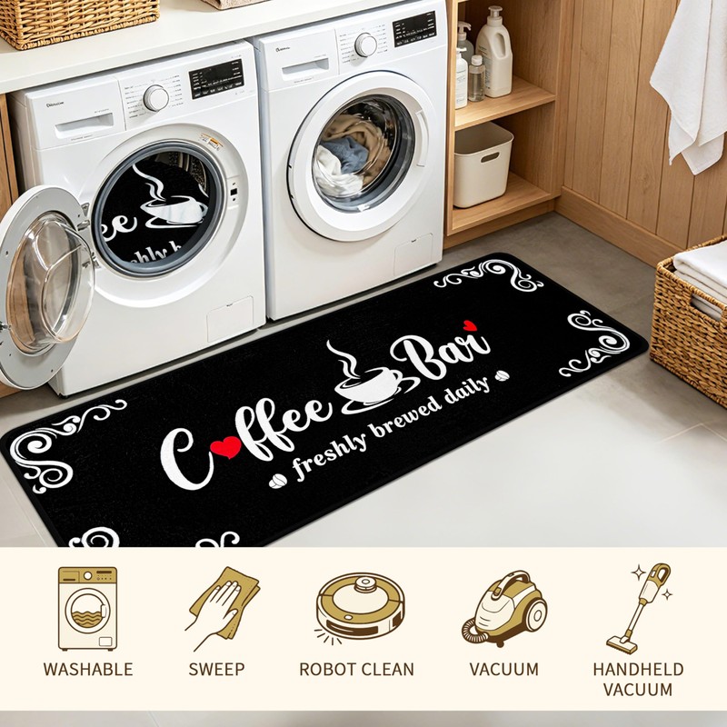Coffee Themed Kitchen Mats for Floor, Non Slip Cushioned Kitchen