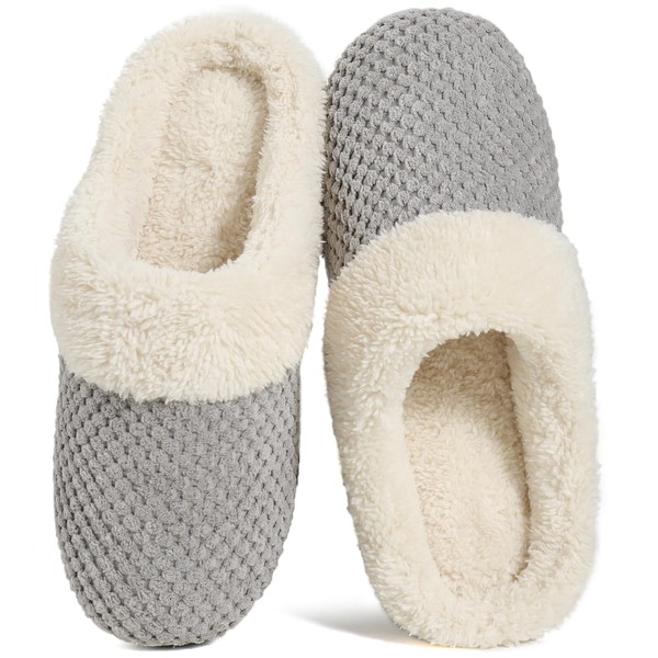 ULTRAIDEAS Women's Lamb-hug Comfy Fleece House Slippers Memory Foam, Slip-on House Shoes Indoor Outdoor (Cloud Grey, Size 9-10)