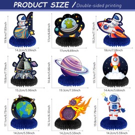 9 Pieces Outer Space Themed Honeycomb Centerpiece Outer Space Party Decorations Birthday Party Table Toppers Double Sided Table Decorations Planet Rocket Astronaut UFO Solar System Party Supplies